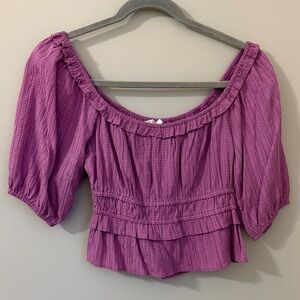 Lush Magenta Off-Shoulder Peasant Crop Top